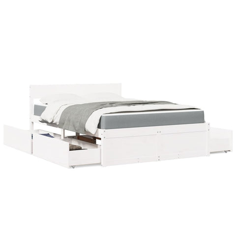 vidaXL Bed with Drawers and Mattress White 120x190 cm Small Double Solid Wood Pine