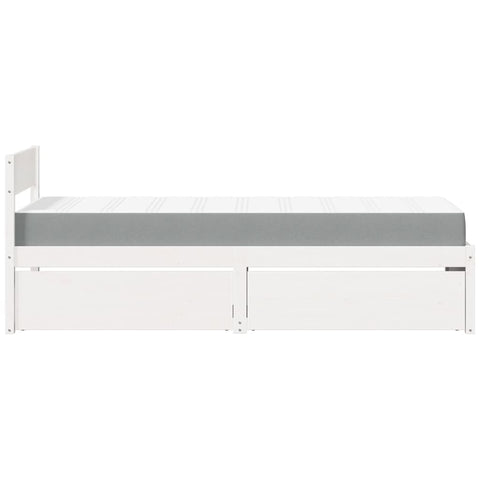 vidaXL Bed with Drawers and Mattress White 90x190 cm Single Solid Wood Pine