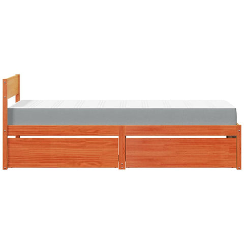 vidaXL Bed with Drawers and Mattress Wax Brown 90x190 cm Single Solid Wood Pine