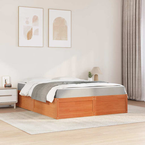vidaXL Bed with Mattress Wax Brown 140x200 cm Solid Wood Pine