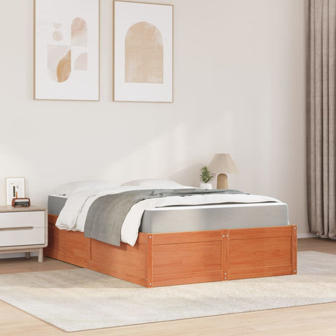 vidaXL Bed with Mattress Wax Brown 140x190 cm Solid Wood Pine