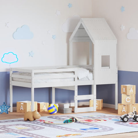 vidaXL High Sleeper Bed without Mattress White 90x200 cm Solid Wood Pine