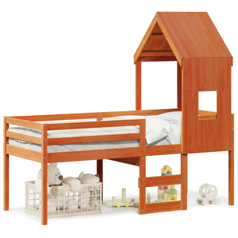 vidaXL High Sleeper Bed without Mattress Wax Brown 90x200 cm Solid Wood Pine