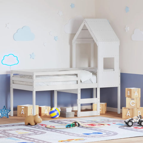 vidaXL High Sleeper Bed without Mattress White 90x190 cm Single Solid Wood Pine