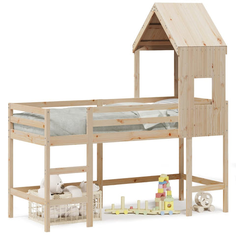 vidaXL Loft Bed with Ladder and Roof without Mattress 90x200 cm