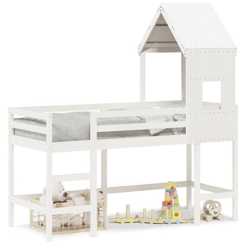 vidaXL Loft Bed with Ladder and Roof without Mattress White 90x200 cm