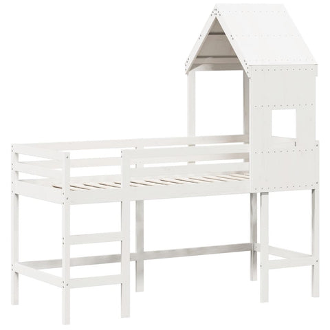 vidaXL Loft Bed with Ladder and Roof without Mattress White 90x200 cm