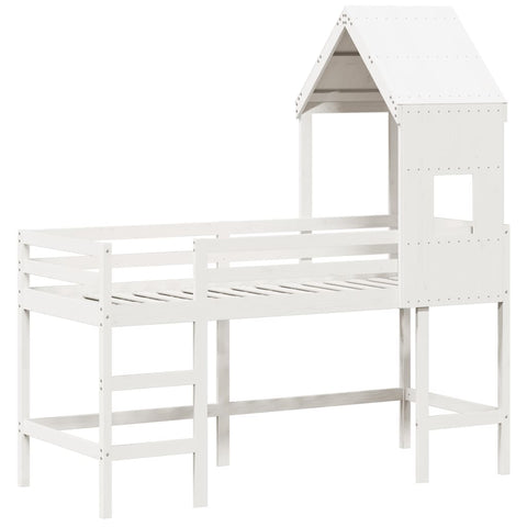 vidaXL Loft Bed with Ladder and Roof without Mattress White 90x200 cm