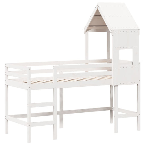 vidaXL Loft Bed with Ladder and Roof without Mattress White 90x190 cm Single