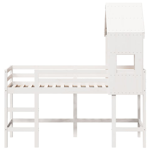 vidaXL Loft Bed with Ladder and Roof without Mattress White 90x190 cm Single