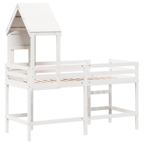 vidaXL Loft Bed with Ladder and Roof without Mattress White 90x190 cm Single