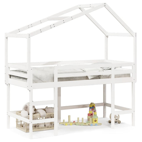 vidaXL Loft Bed with Ladder and Roof without Mattress White 90x200 cm