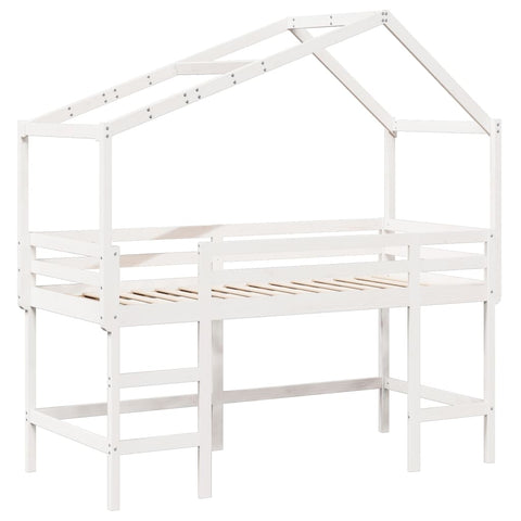 vidaXL Loft Bed with Ladder and Roof without Mattress White 90x200 cm