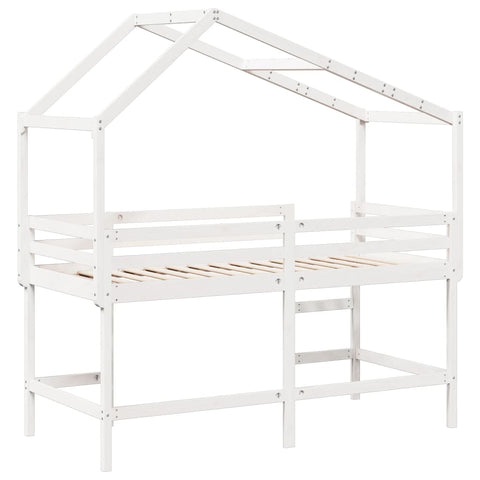 vidaXL Loft Bed with Ladder and Roof without Mattress White 90x200 cm