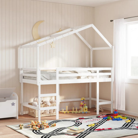 vidaXL Loft Bed with Ladder and Roof without Mattress White 90x200 cm