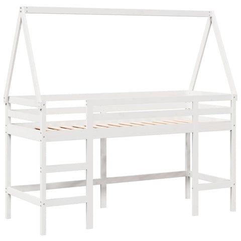 vidaXL Loft Bed with Ladder and Roof without Mattress White 90x200 cm