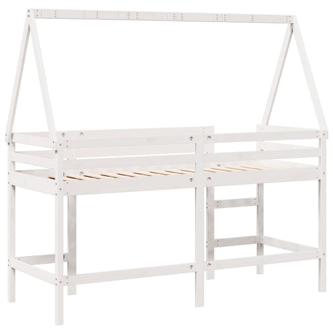 vidaXL Loft Bed with Ladder and Roof without Mattress White 90x200 cm
