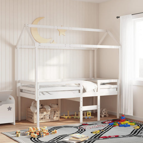 vidaXL High Sleeper Bed without Mattress White 90x200 cm Solid Wood Pine
