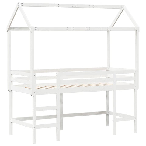 vidaXL Loft Bed with Ladder and Roof without Mattress White 90x200 cm