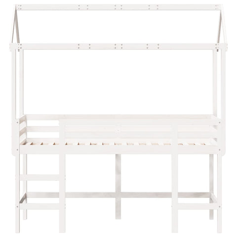 vidaXL Loft Bed with Ladder and Roof without Mattress White 90x200 cm