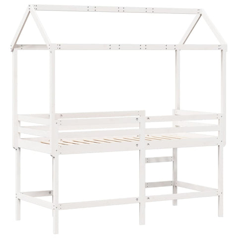 vidaXL Loft Bed with Ladder and Roof without Mattress White 90x200 cm