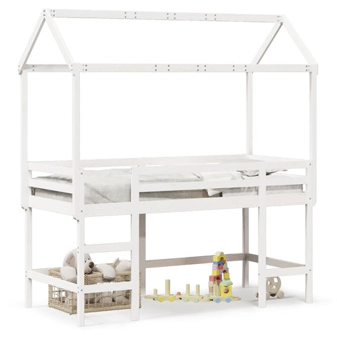 vidaXL Loft Bed with Ladder and Roof without Mattress White 90x190 cm Single