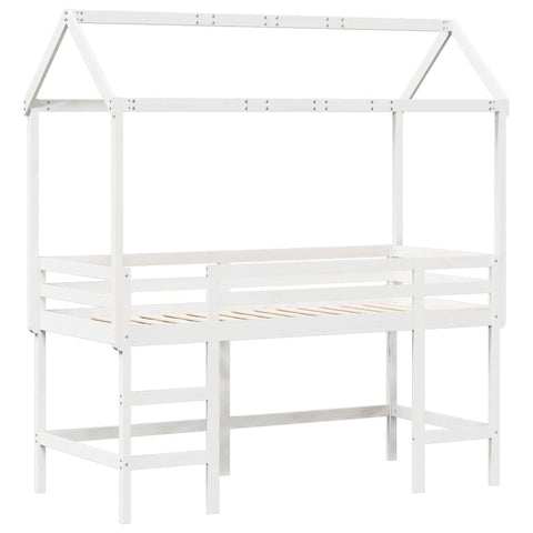 vidaXL Loft Bed with Ladder and Roof without Mattress White 90x190 cm Single