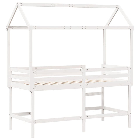 vidaXL Loft Bed with Ladder and Roof without Mattress White 90x190 cm Single