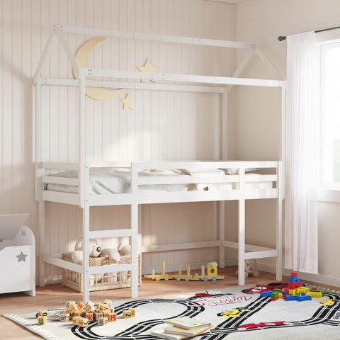 vidaXL Loft Bed with Ladder and Roof without Mattress White 90x190 cm Single