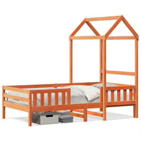 vidaXL Bed Frame with Roof without Mattress Wax Brown 90x200 cm