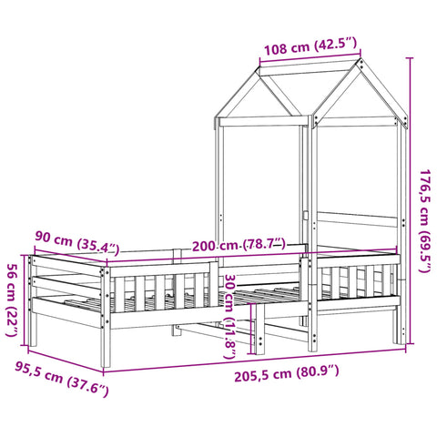 vidaXL Bed Frame with Roof without Mattress Wax Brown 90x200 cm