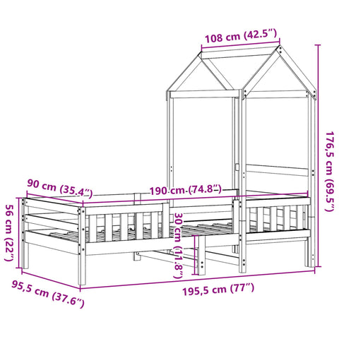 vidaXL Bed Frame with Roof without Mattress Wax Brown 90x190 cm Single