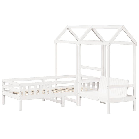 vidaXL Bed and Bench Set with Roof without Mattress White 100x200 cm