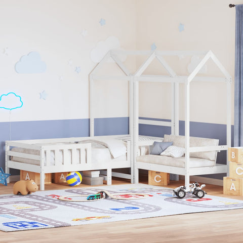 vidaXL Bed and Bench Set with Roof without Mattress White 100x200 cm