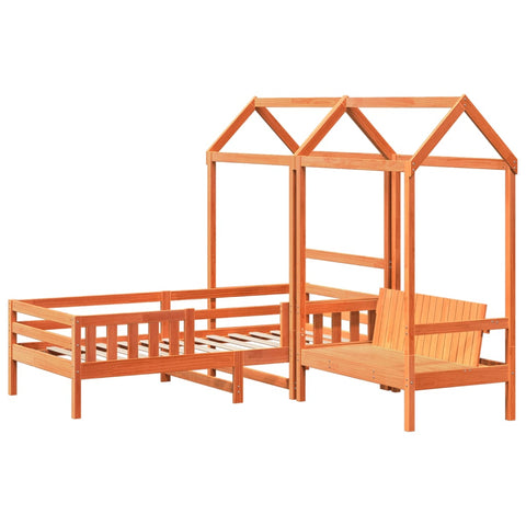 vidaXL Bed and Bench Set with Roof without Mattress Wax Brown 100x200 cm