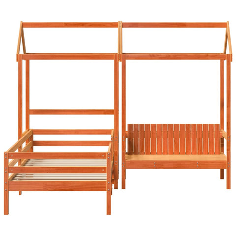 vidaXL Bed and Bench Set with Roof without Mattress Wax Brown 100x200 cm