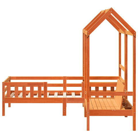 vidaXL Bed and Bench Set with Roof without Mattress Wax Brown 100x200 cm