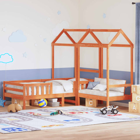 vidaXL Bed and Bench Set with Roof without Mattress Wax Brown 100x200 cm