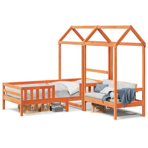 vidaXL Bed and Bench Set with Roof without Mattress Wax Brown 80x200 cm