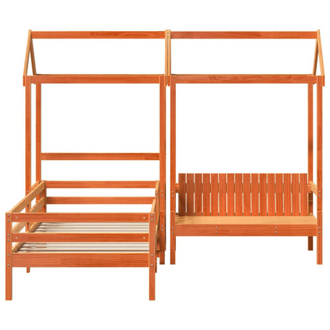 vidaXL Bed and Bench Set with Roof without Mattress Wax Brown 90x190 cm Single