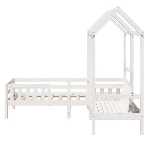 vidaXL Bed and Bench Set with Roof without Mattress White 75x190 cm Small Single