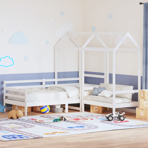 vidaXL Day Bed and Bench Set with Roof without Mattress White 80x200 cm