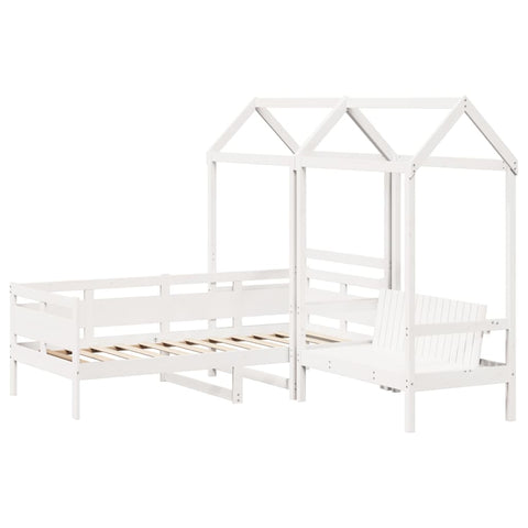 vidaXL Day Bed and Bench Set with Roof without Mattress White 80x200 cm