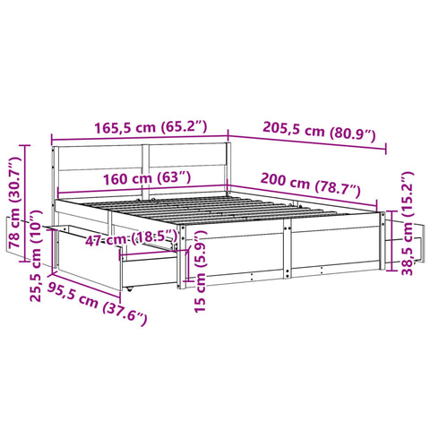 vidaXL Bed Frame without Mattress White 160x200 cm Solid Wood Pine