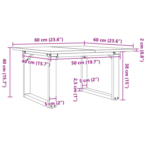 vidaXL Coffee Table O-Frame 60x60x40 cm Solid Wood Pine and Steel