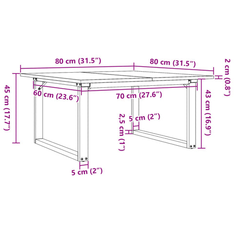 vidaXL Coffee Table O-Frame 80x80x45 cm Solid Wood Pine and Steel