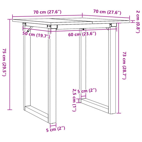 vidaXL Dining Table O-Frame 70x70x75 cm Solid Wood Pine and Steel