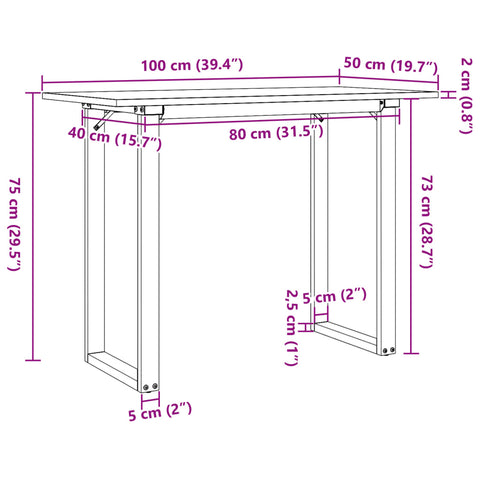 vidaXL Dining Table O-Frame 100x50x75 cm Solid Wood Pine and Steel
