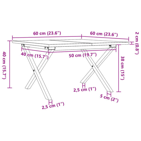 vidaXL Coffee Table X-Frame 60x60x40 cm Solid Wood Pine and Steel
