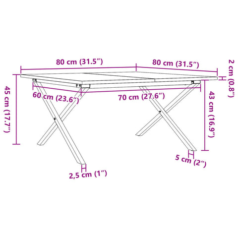 vidaXL Coffee Table X-Frame 80x80x45 cm Solid Wood Pine and Steel